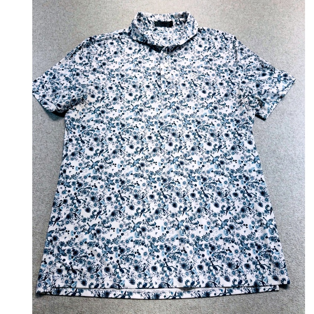 G/FORE Mens L Golf Polo Blue White Floral Golf Club of Houston Performance